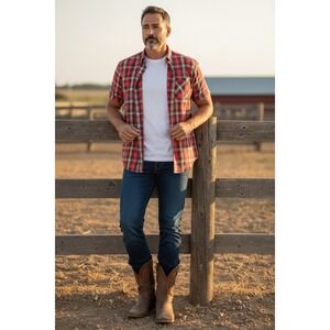 Stetson Mens Stripe Red Striped Short Sleeve Button Up Shirt